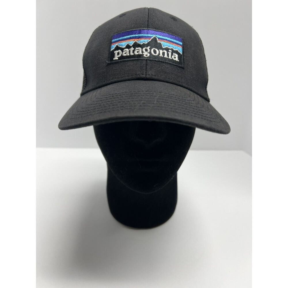 Patagonia Unisex Ball Cap P-6 Logo Trucker Snap Back Hat Mesh Black